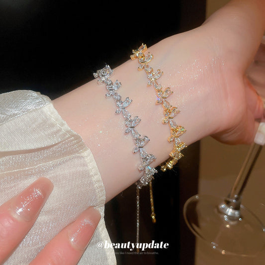 A廠【HB3632】18k真金電鍍鋯石蝴蝶手鍊輕奢高級感手環精緻時尚通勤百搭手飾女 25.04-1