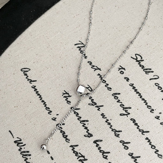 F廠【DQ1289N】S925純銀冷淡風立體菱形流蘇項鍊女不規則感圓珠鏈百搭鎖骨鏈 25.04-3