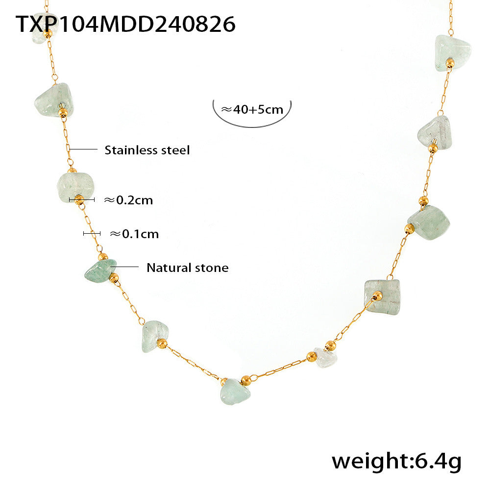 B廠【P104】ins輕奢風天然綠碎石不銹鋼鎖骨項鍊手鍊小眾甜美手工鍊首飾套裝 24.08-5