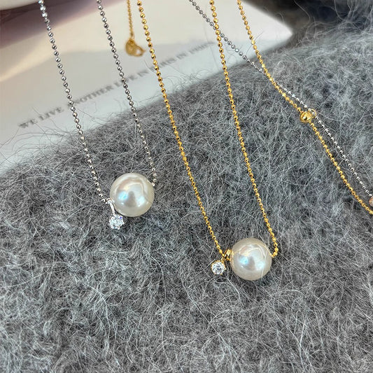 F廠【DQ0381N】法式復古施家仿珍珠項鍊女S925純銀單鑽路通高級感鎖骨鏈潮 25.06-3