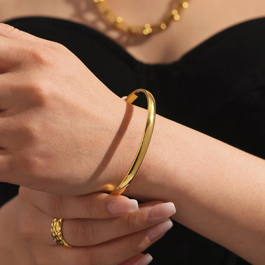 B廠【Z404】不鏽鋼5mm寬幾何素圈手環歐美風小眾設計高質感夏日潮款女 25.04-4