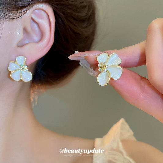 A廠 【HE26575】14k真金電鍍925銀針滴油花朵耳環法式清新甜美耳環輕奢高級感耳飾女 25.05-4