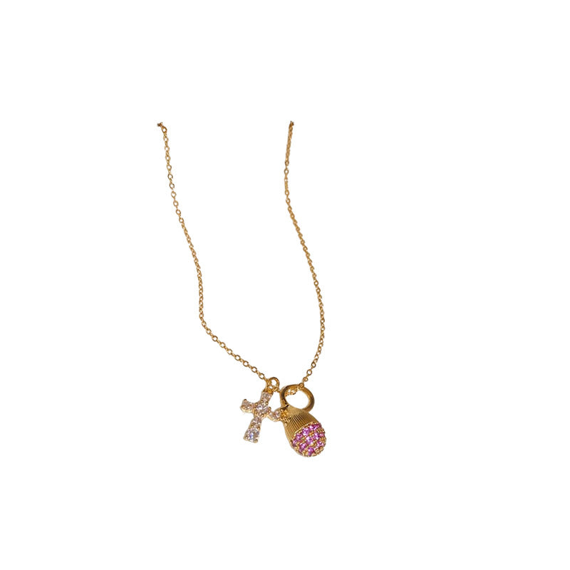 A廠【HN8179】真金電鍍鋯石十字架松果項鍊輕奢高級感鎖骨鏈小眾百搭項鍊配件配件女 25.01-4