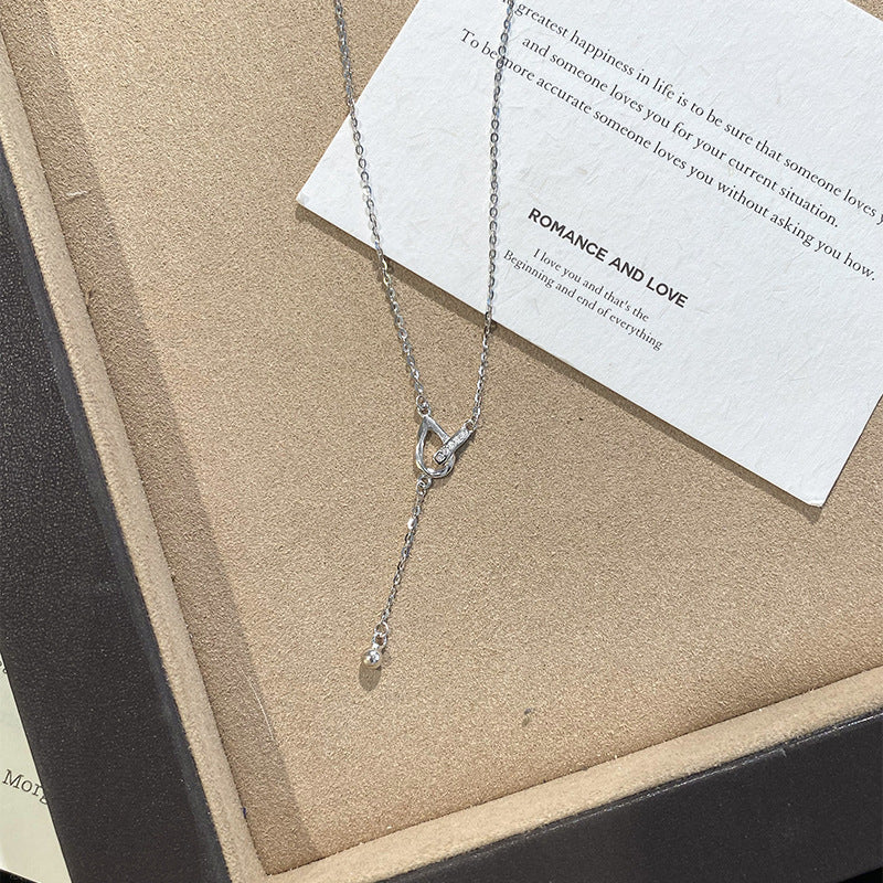 F廠【DQ2096N】S925純銀時尚氣質水滴環扣項鍊女高級感圓珠流蘇鎖骨鏈潮 25.05-3