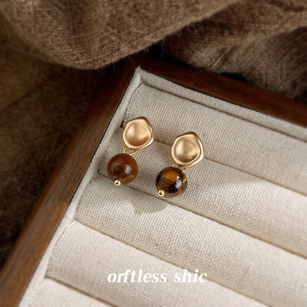 C廠【6994】文藝復古天然石虎眼石925銀針時尚高級感簡約圓形幾何耳環耳環女
25.10-5