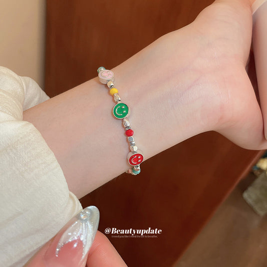A廠【HB3913】多巴胺彩色笑臉串珠手鍊夏日甜美小清新手串ins小眾高級感手環女 25.05-3