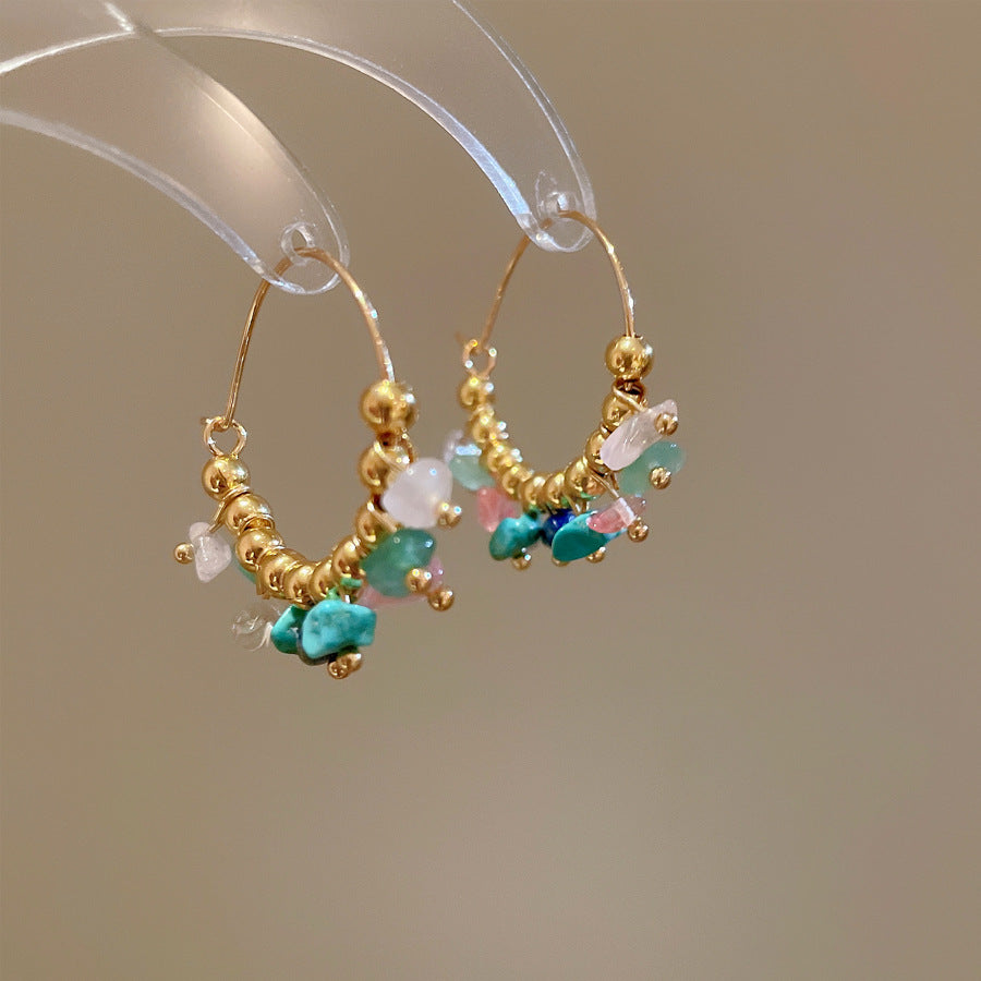 A廠【HE25768】鈦鋼不規則碎石耳圈波西米亞氣質耳環女復古民族風耳飾輕奢高級感 25.04-2