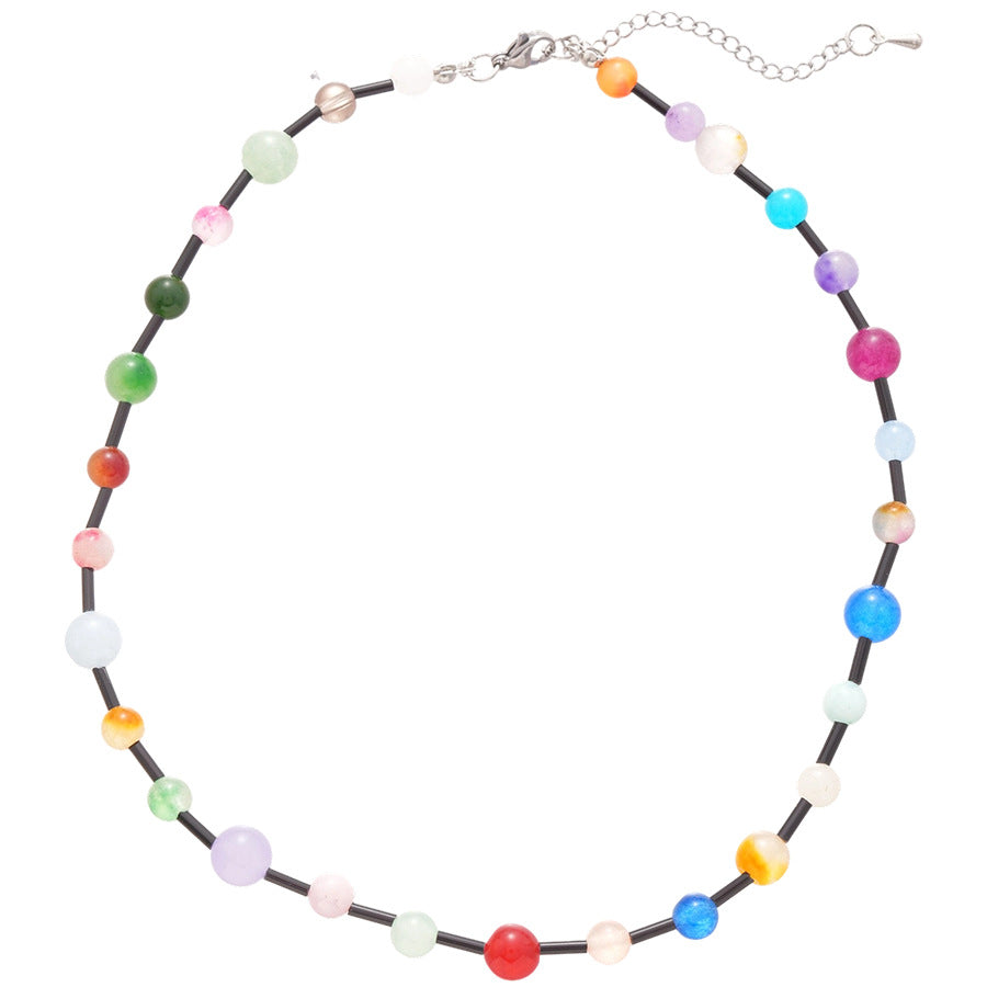 A廠【HN8451】鈦鋼彩色石頭串珠項鍊簡約高級感時尚精緻鎖骨鍊個性氣質頸鍊項鍊飾 25.04-3