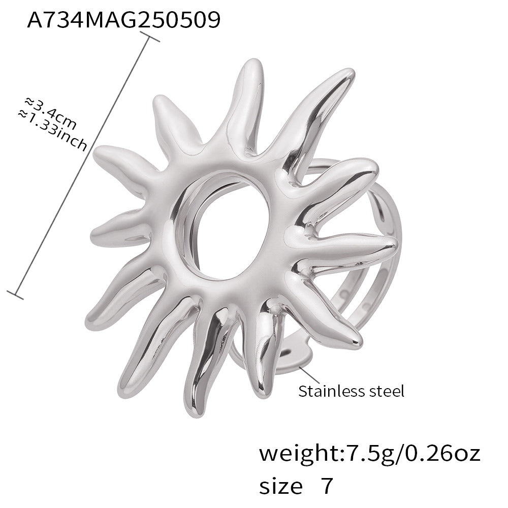 B廠【A734】ins簡約輕奢風太陽花開口可調式戒指女不銹鋼材質鍍18k真金 25.05-3