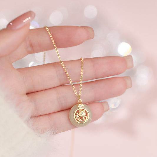 D廠【YC0961N】原創純銀S925福到平安扣福馬耳環氣質鎖骨鍊和田玉手鍊首飾
26.01-1