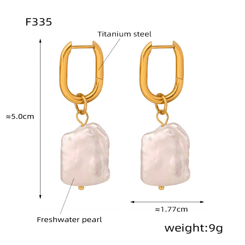 B廠【F335】巴洛克不規則淡水珍珠耳墜歐美ins高級感耳圈18K金鈦鋼耳環飾品女 24.01-3