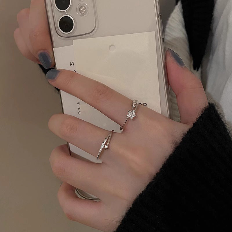 F廠【DQ8325R】ins輕奢小眾星星閃鋯戒指女小清新高級感疊戴五角星開口指環 25.02-4