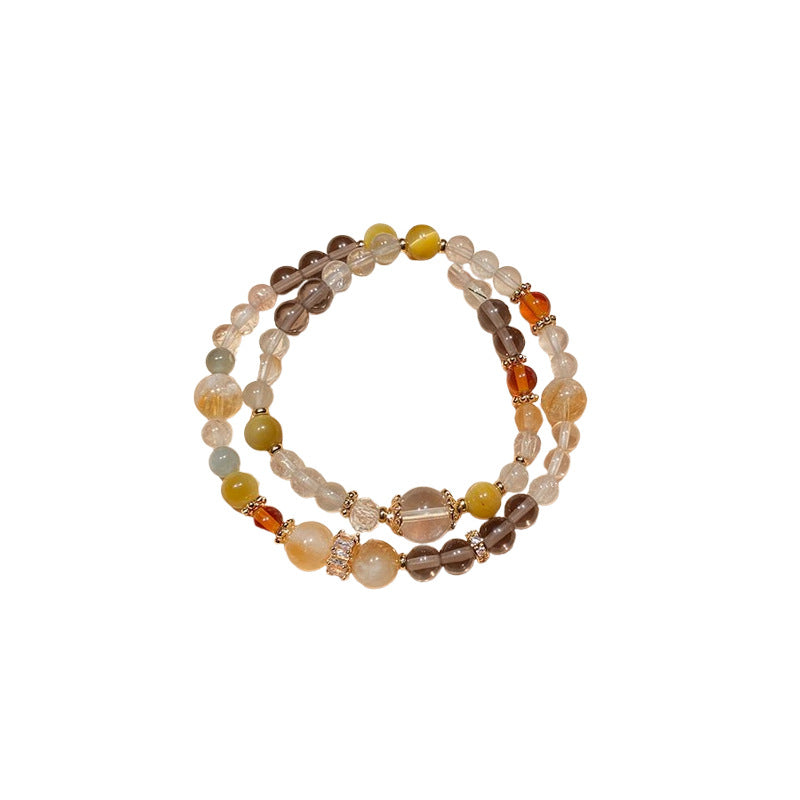 A廠【WB315】鋯石淺黃水晶茶晶可疊戴式手鍊時尚復古氣質手串女手飾輕奢高級感 25.01-4