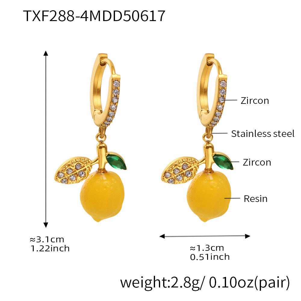 B廠【TXF288】ins小香風不鏽鋼5A鋯石檸檬花朵耳環女歐美新款耳環18k鍍金 25.06-3