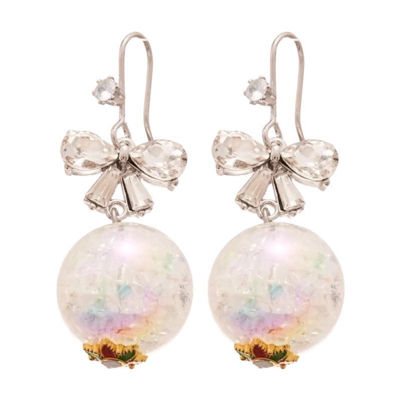 A廠【HE25658】鑲鑽蝴蝶結圓球流蘇耳環個性簡約氣質耳環時尚百搭耳飾設計感小眾 25.04-1