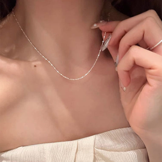 F廠【DQ1671N】S925純銀韓版超閃小方塊項鍊女氣質小眾簡約時尚百搭鎖骨鏈潮 25.05-2