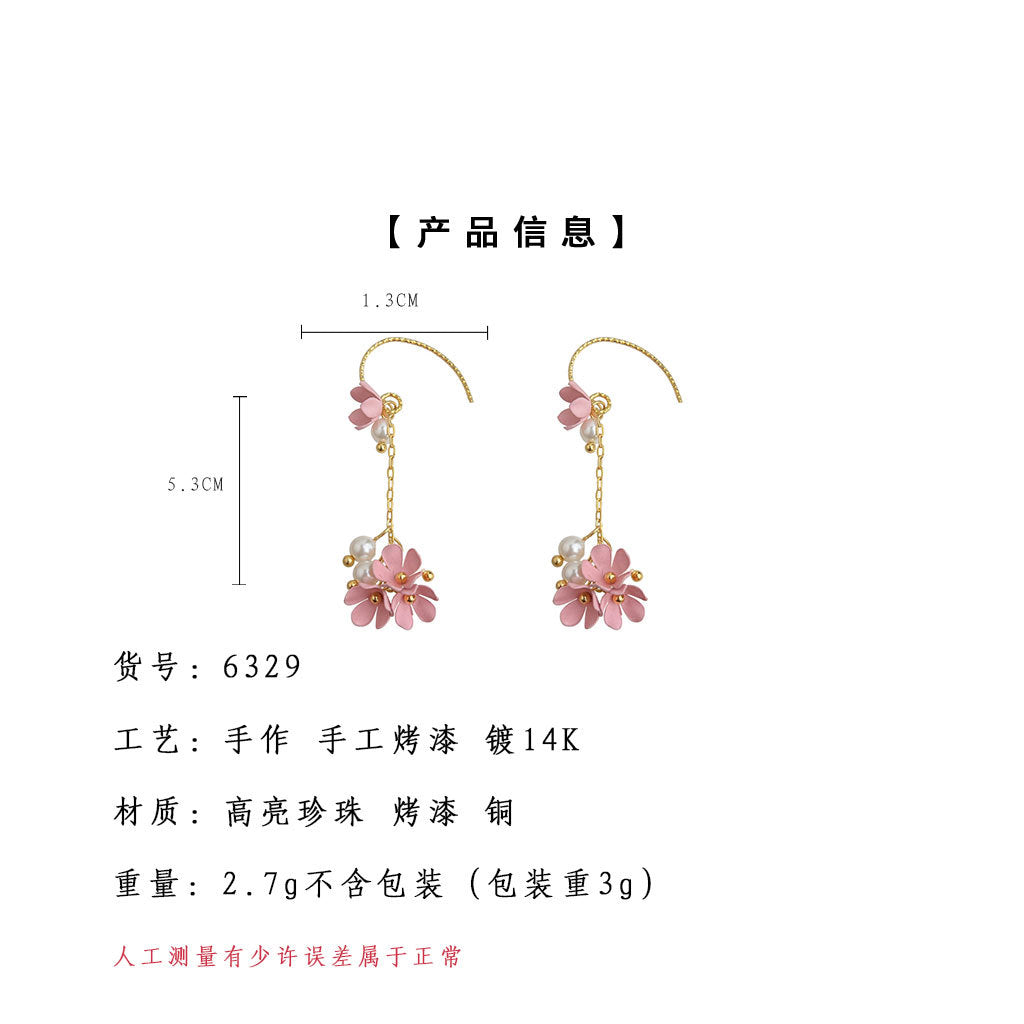 C廠【6329】超仙桂花流蘇珍珠耳環女2025新款爆款高級感飾品夏日百搭氛圍耳飾 25.06-4
