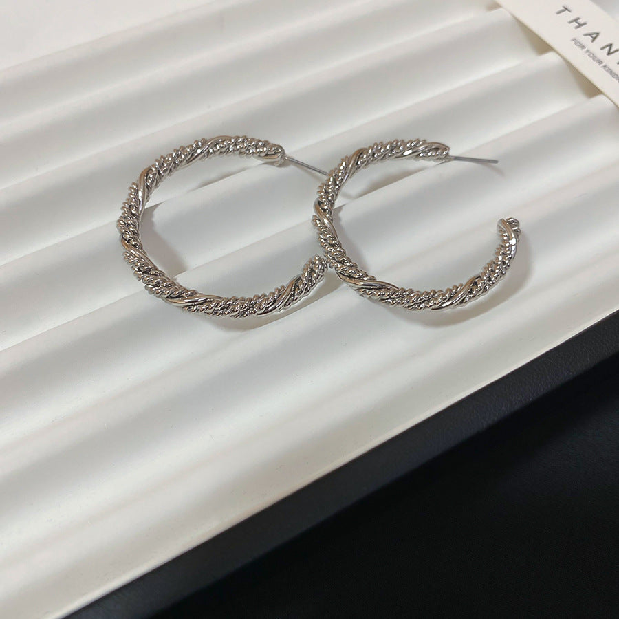 A廠【HE26071】925銀針不規則扭曲纏繞C型耳環輕奢高級感耳環歐美簡約時尚耳環耳飾 25.04-4