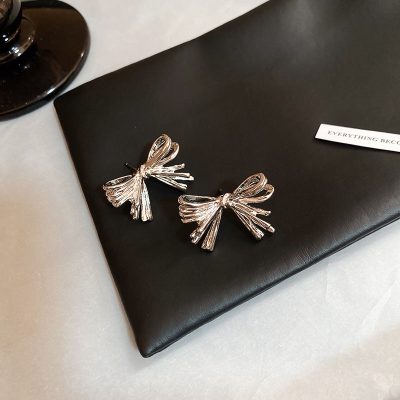 A廠【HE24793】925銀針褶皺蝴蝶結耳環法式簡約精緻百搭耳環小眾氣質耳環輕奢高級感 25.01-4