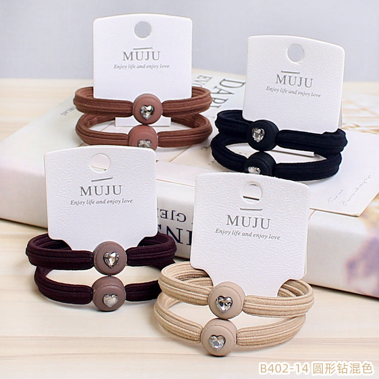 D廠【B402】高級感水鑽頭繩加粗高彈性髮圈無痕不傷髮皮筋2條卡裝高馬尾髮繩 24.05-3「D廠-單筆結帳需滿,NT$600出貨(不含運費)」