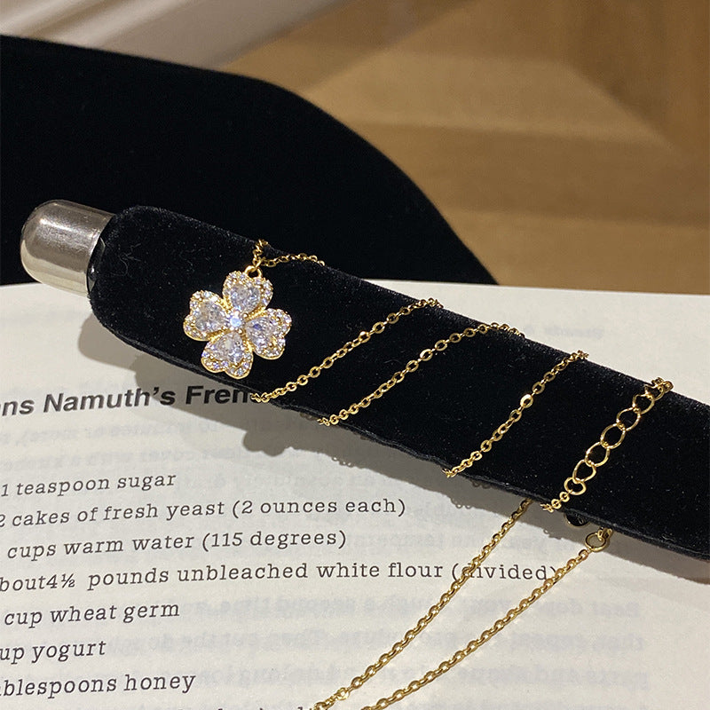 F廠【DQ0931N】精緻高級感S925純銀四葉草項鍊女輕奢愛心鋯石鎖骨鏈 25.07-2