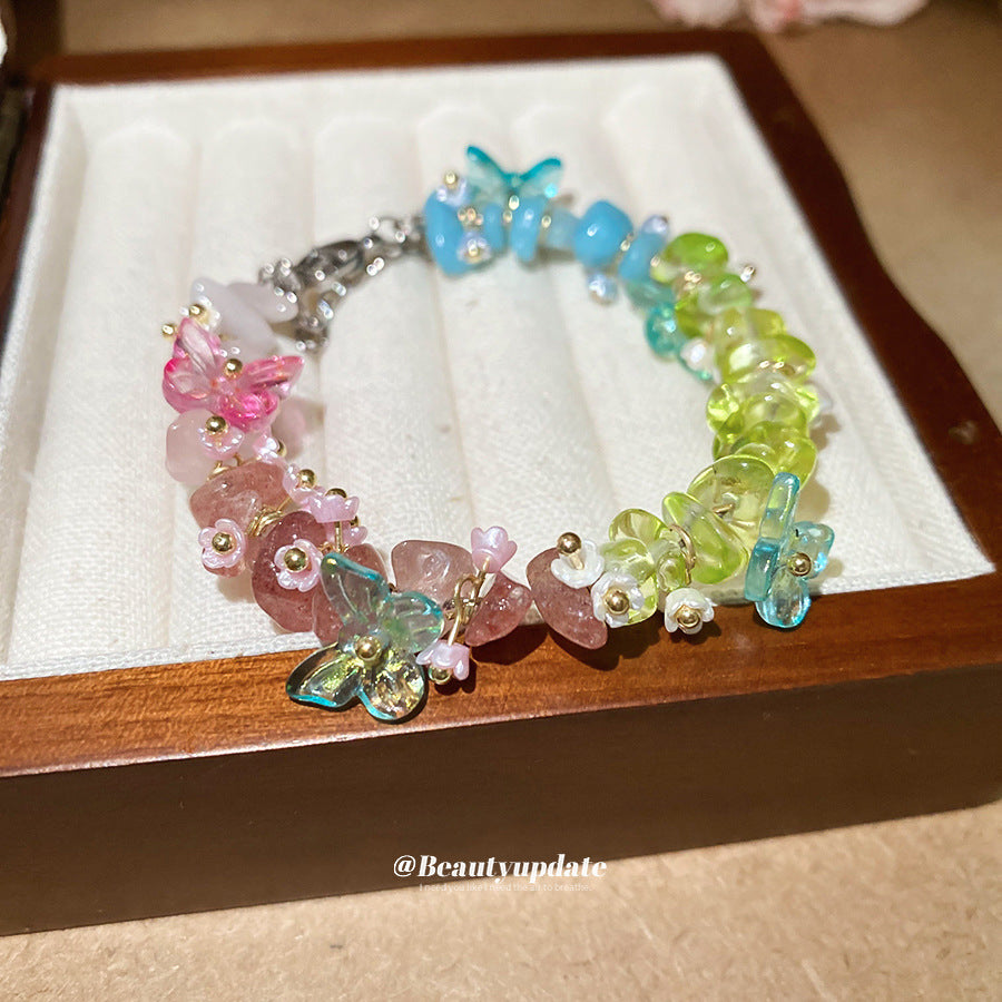 A廠【HB4117】天然石樹脂蝴蝶花朵手鍊夏日小清新甜美氣質手飾小眾設計感飾品女 25.06-4
