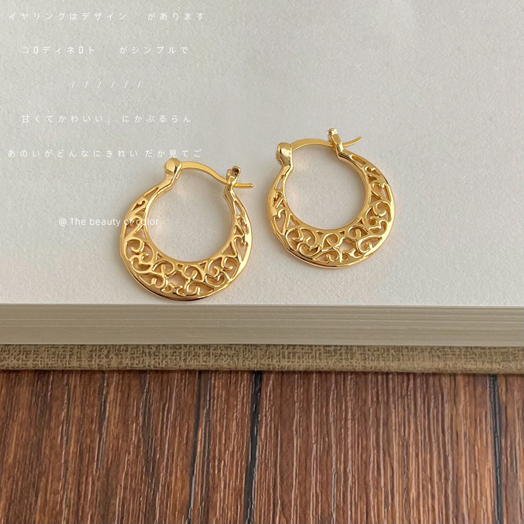C廠【5247】vintage中古風鏤空花紋耳環法式宮廷風復古輕奢高級感氣質耳飾女 25.04-4