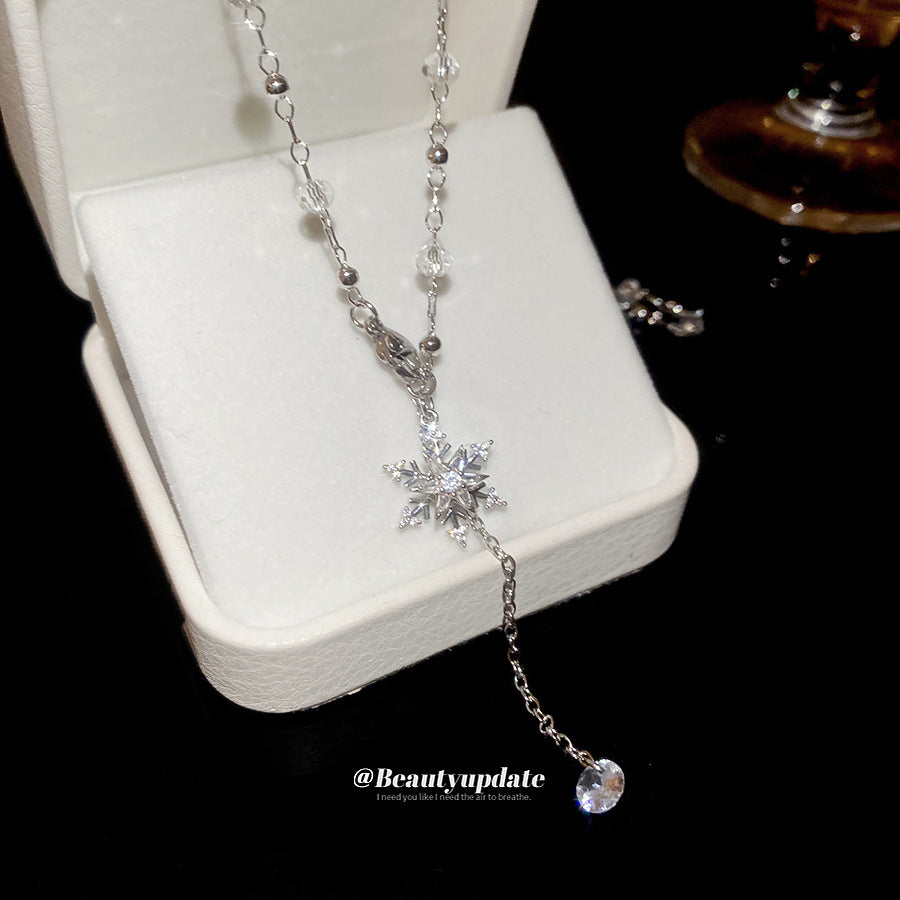 A廠【HN10374】超閃鋯石雪花玻璃珠串珠項鍊時尚優雅氣質鎖骨鏈輕奢高級感項圈女
 25.10-4