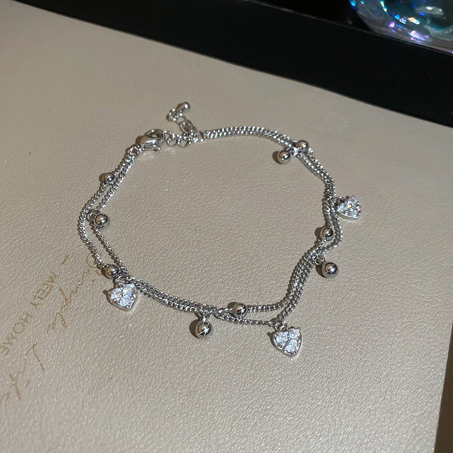 A廠【HB4791】18k真金電鍍鋯石雙層愛心吊墜手鍊時尚百搭手環輕奢高級感手飾女
 25.10-4