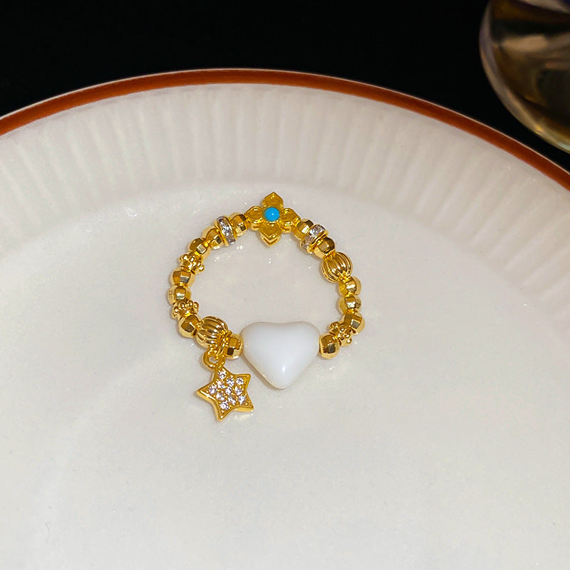 A廠【HR2431】真金電鍍滴油鋯石愛心開口戒指女小眾百搭食指戒時尚氣質簡約手飾 25.01-4