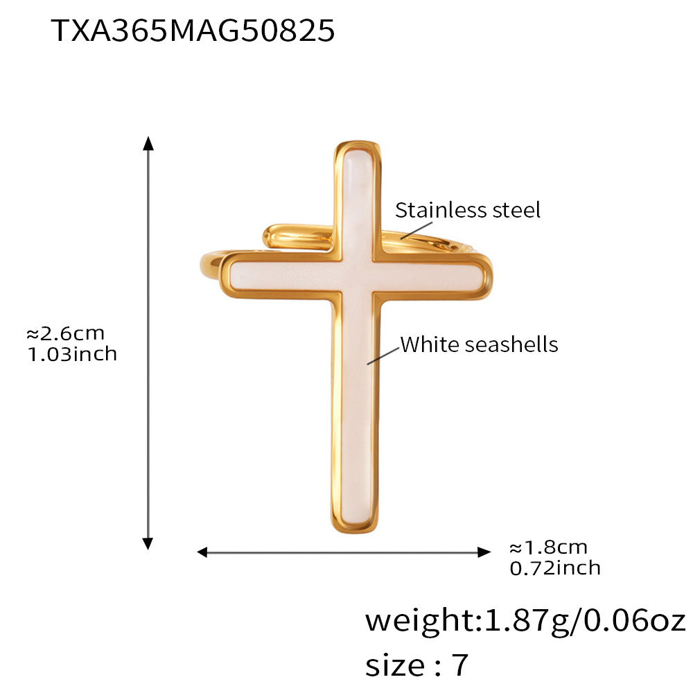 B廠【TXA365】天然貝殼十字架開口戒指耳環吊墜首飾套裝不銹鋼鍍18k真金
25.08-5