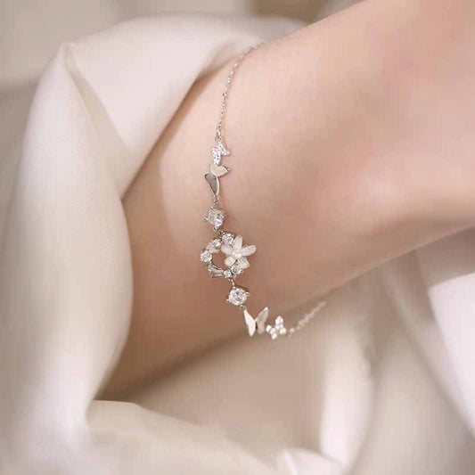 F廠【DQ1068S】S925純銀小清新花環蝴蝶手鍊女精緻高級感玫瑰花輕奢百搭手飾 25.04-4