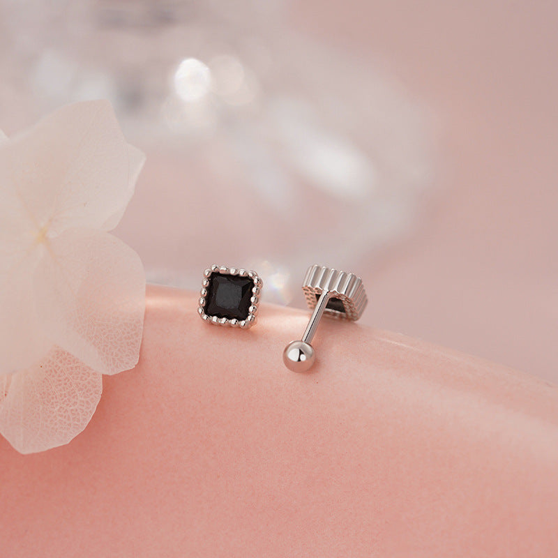 E廠【YC8648E】S999足銀方形鋯石螺絲耳環彩色多巴胺精緻輕奢風氣質耳飾 25.07-1