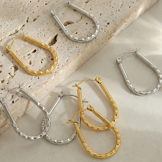 B廠【F037】ins小眾個性設計時尚U型壓花耳環歐美簡約氣質耳環不鏽鋼鍍18k金
26.02-1