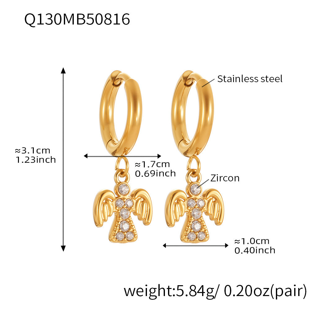 B廠【Q125】歐美飾品不鏽鋼扇形蝴蝶鑲鑽鋯石素圈耳環鍍18k真金不掉色 25.08-5