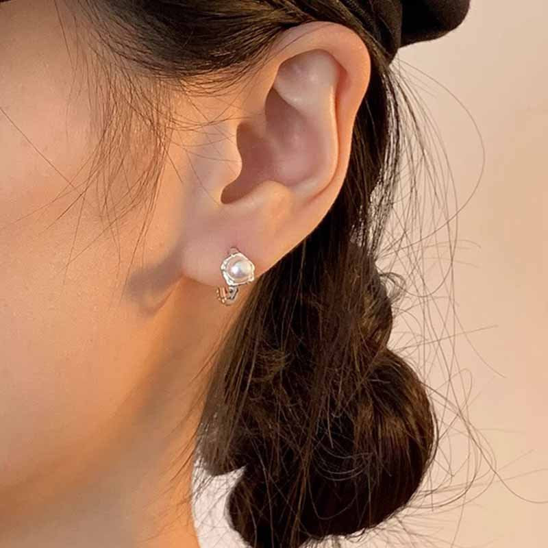 F廠【DQ10685E】S925純銀韓版小眾淡水珍珠耳扣女氣質優雅不規則感百搭耳環潮 25.04-4