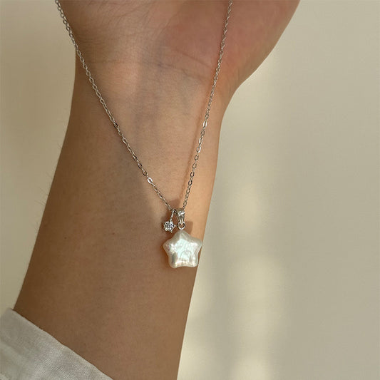 F廠【DQ1847N】S925純銀天然異形星星珍珠項鍊女單鑽幸運星小眾設計感鎖骨鏈
 25.10-1