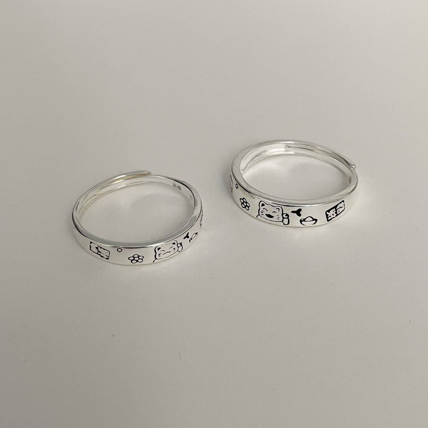 F廠【DQ8593R】999足銀新中式吉言貓咪戒指女時尚簡約納福小貓純銀推拉指環 25.04-2