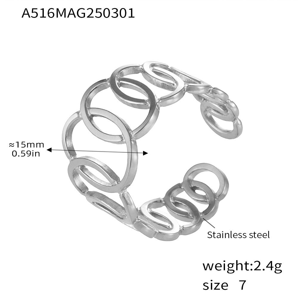 B廠【A516】環環相扣戒指ins冷淡風小眾鏤空圓環交錯不鏽鋼鍍金食指戒 25.03-1