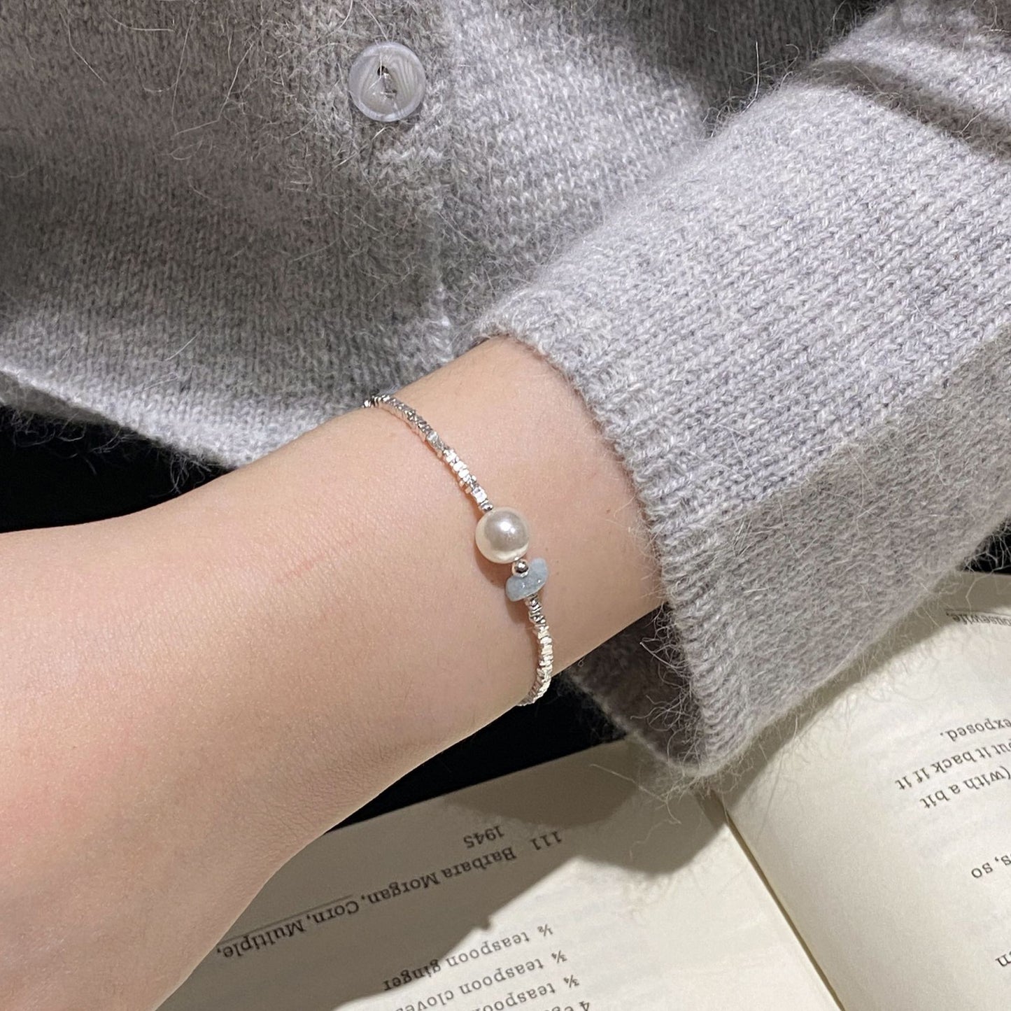 F廠【DQ0112S】高級感ins風碎銀子仿珍珠手鍊女S925純銀不規則碎石手飾
 25.10-4