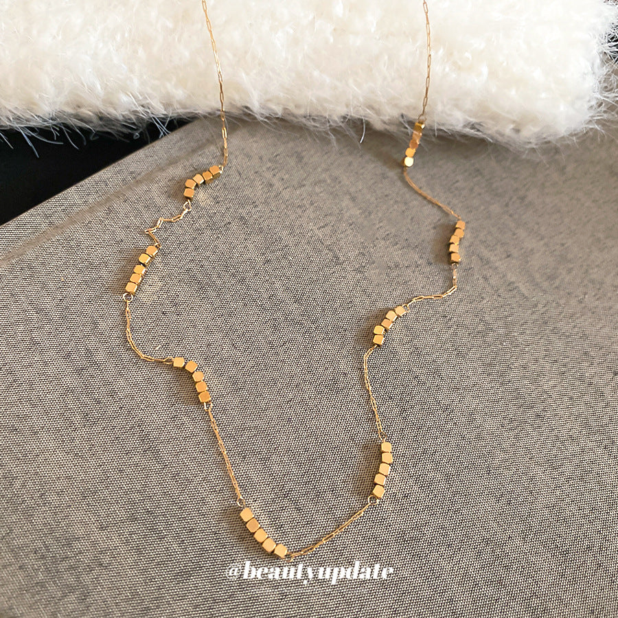 A廠【HN10415】歐美跨境不鏽鋼串珠方塊可調式項鍊百搭鎖骨鏈小眾設計感鈦鋼項鍊
 25.10-5