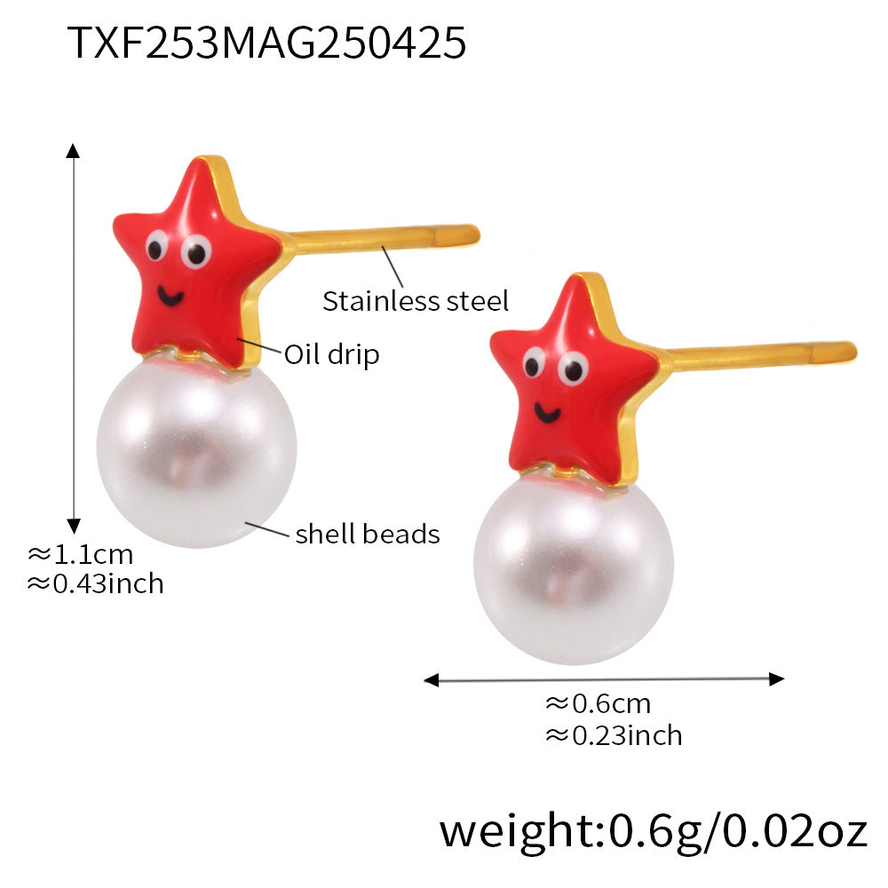 B廠【TXP253】新款小海星貝珠兒童飾品組不鏽鋼鍍18k金簡約時尚首飾品 25.05-1