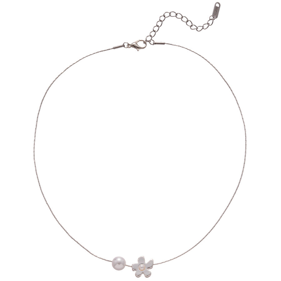 A廠【HN9350】韓國簡約珍珠花朵吊墜項鍊小清新氣質時尚百搭鎖骨鏈甜美精緻頸鍊 25.07-1