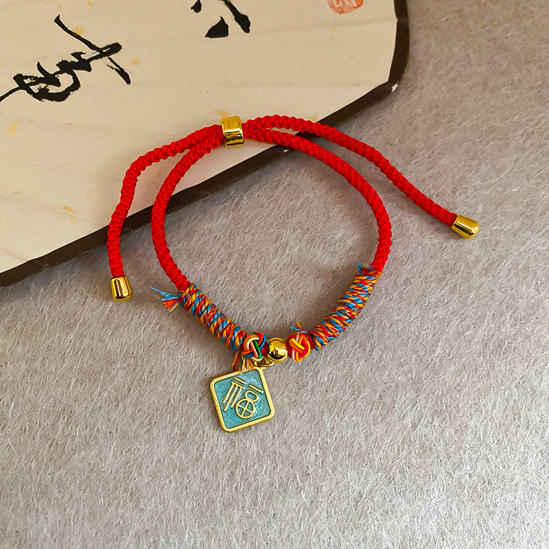 A廠【HB3335】新中式滴油菱形福字新年紅繩手鍊時尚百搭手繩手環輕奢高級感手飾 24.12-3