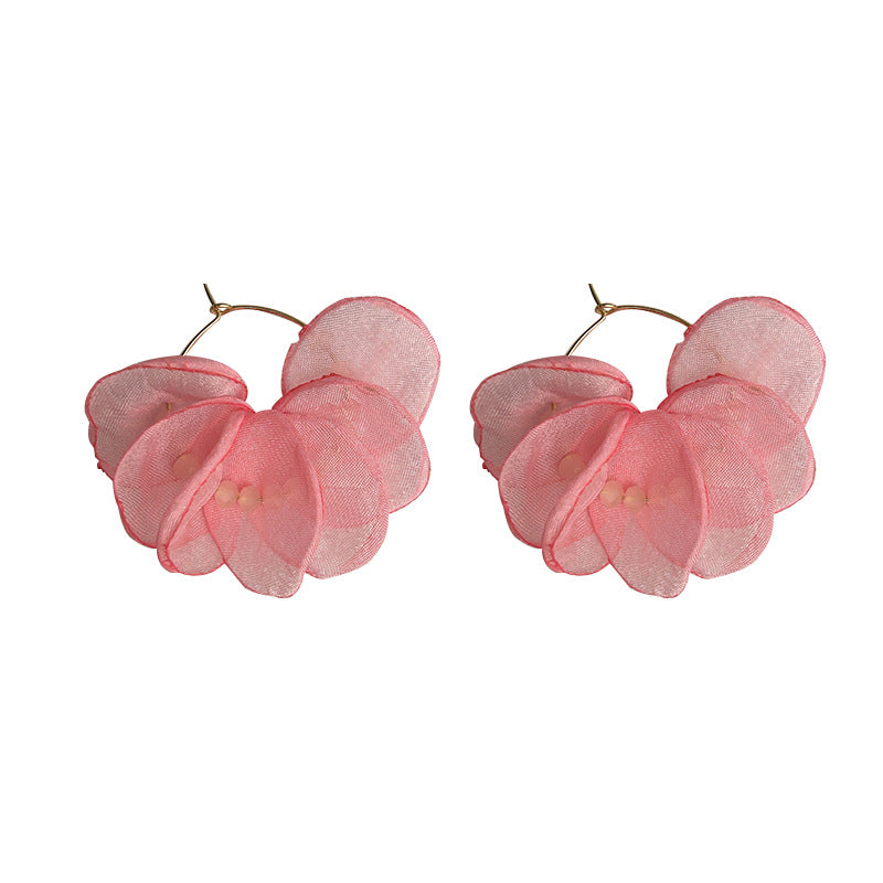 C廠【4151】甜美~夏日新款手工藝設計感蕾絲布藝花朵耳環女氣質優雅度假風耳飾 24.05-4