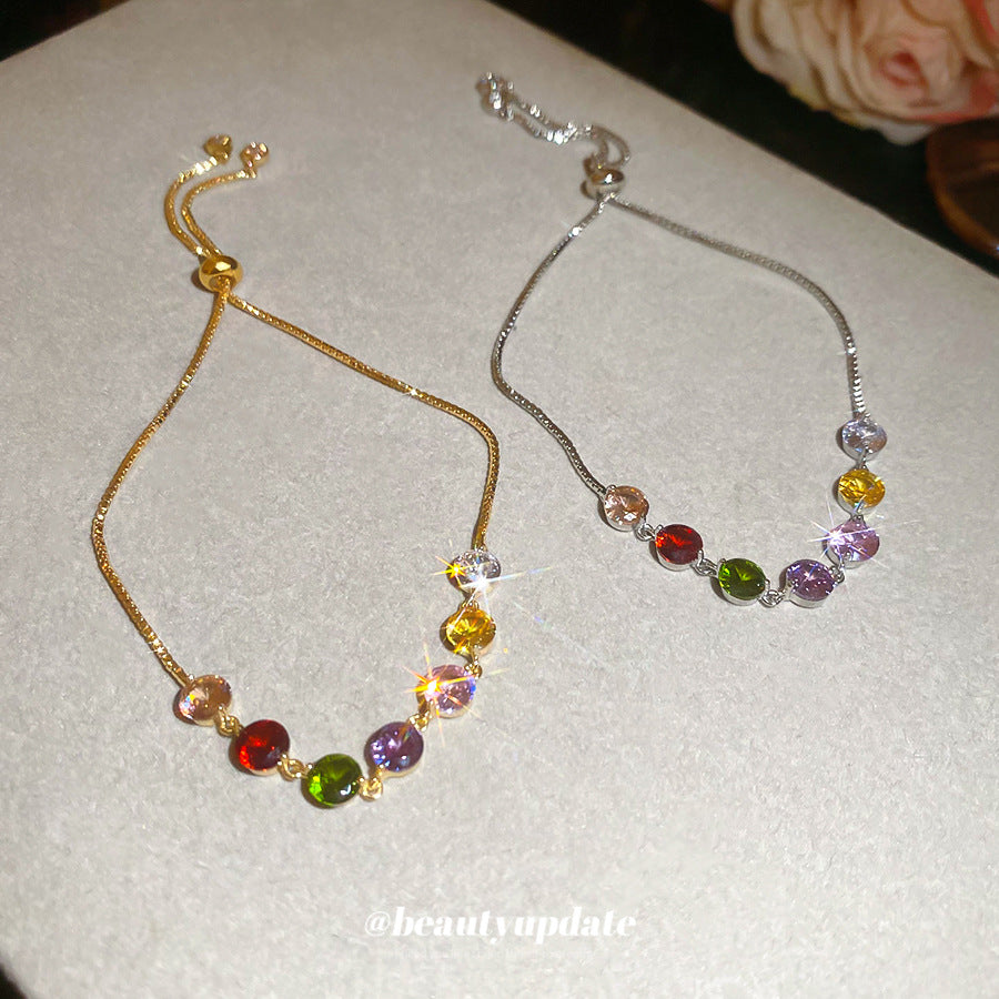 A廠【HB3626】鋯石彩色圓形抽拉式手鍊輕奢高級感手環甜美小眾氣質時尚百搭手飾 25.03-4