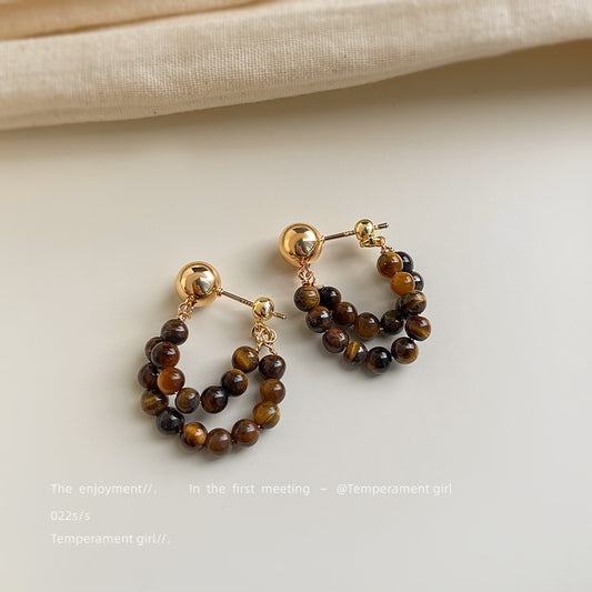 C廠【6920】冬日赴約~虎眼石美拉德風秋冬爆款前後戴新款手工天然石耳飾 耳環
 25.10-3