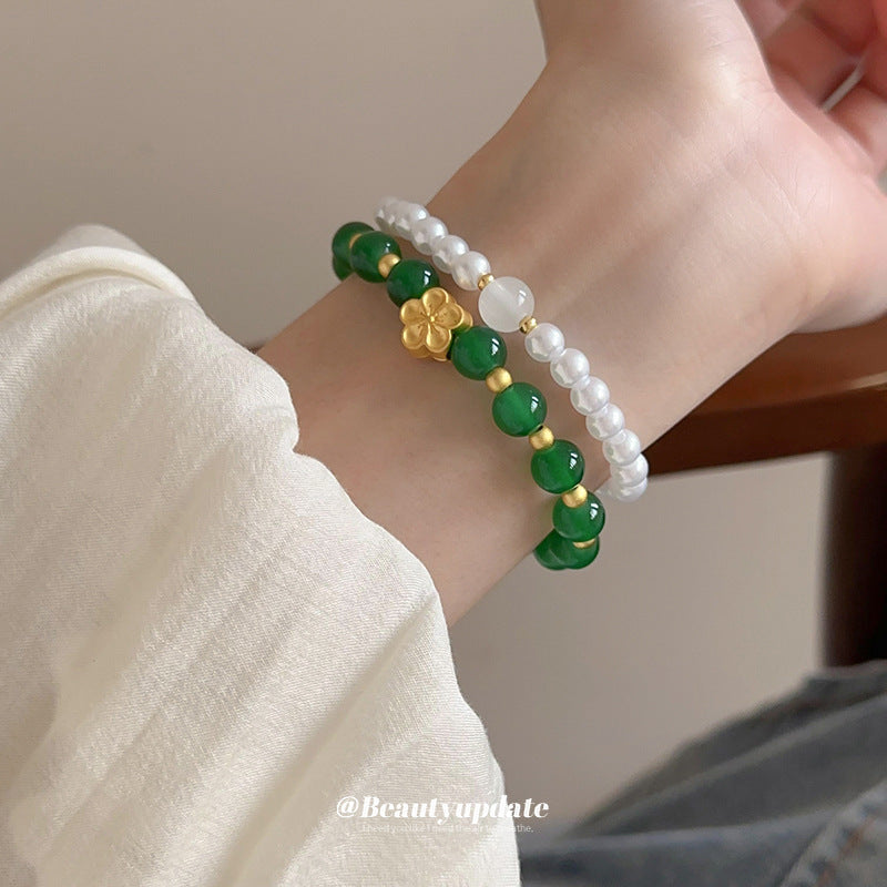 A廠【HB2665】新中式花朵珍珠串珠手鍊兩件組復古漢服配件手串個性百搭手環手飾 24.06-2