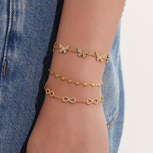 B廠【E209】INS風簡約手鍊不鏽鋼蝴蝶鑲鋯石飾品跨境新款手飾鍍18k真金 25.08-3