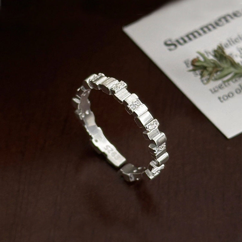 F廠【DQ8967R】S925純銀不規則方塊戒指女輕奢簡約精緻鑲鑽時尚小眾開口指環 25.07-4